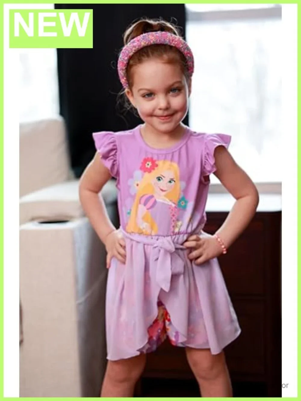 Disney Princess Toddler Girl Romper Tulle Skirt Overlay Ruffle Sleeve Jumpsuit